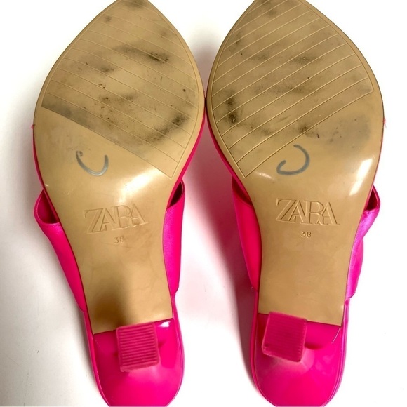 Zara SATIN EFFECT HIGH HEEL SANDALS Barbie neon pink women’s size 8 - Picture 10 of 12